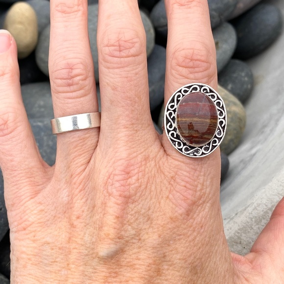 SUNDANCE jasper ring sterling silver red gemstone gem boho birthstone birthday 9 - Picture 10 of 10